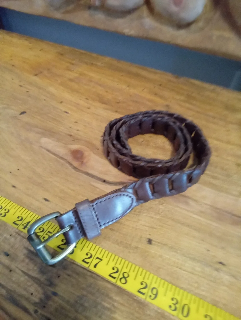 Vintage Woven Braided Chain Link Leather Belt - Brown 30